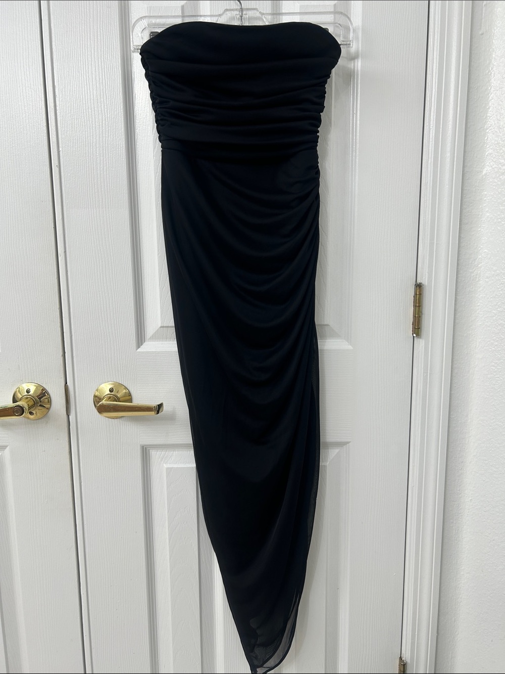 Emerald Sundae Black Strapless Ruched Midi Dress